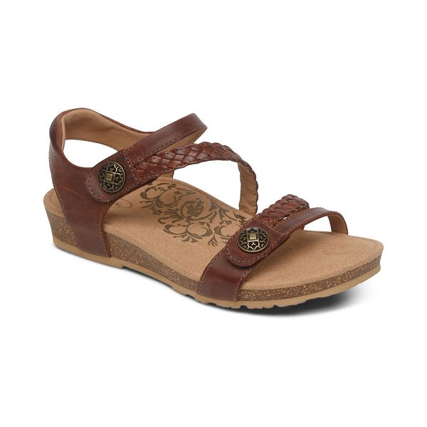 Aetrex Women's Jillian Braided Quarter Strap Sandals - Walnut | USA ZIN7WEG